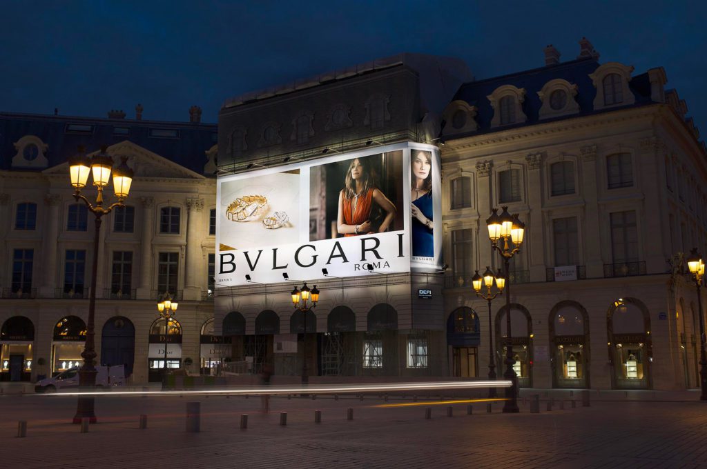 Bâche publicitaire DEFI  Bulgari à Paris