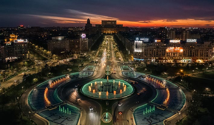 Aerial view of Bucharest in Romania - DEFI Romania subsidiary