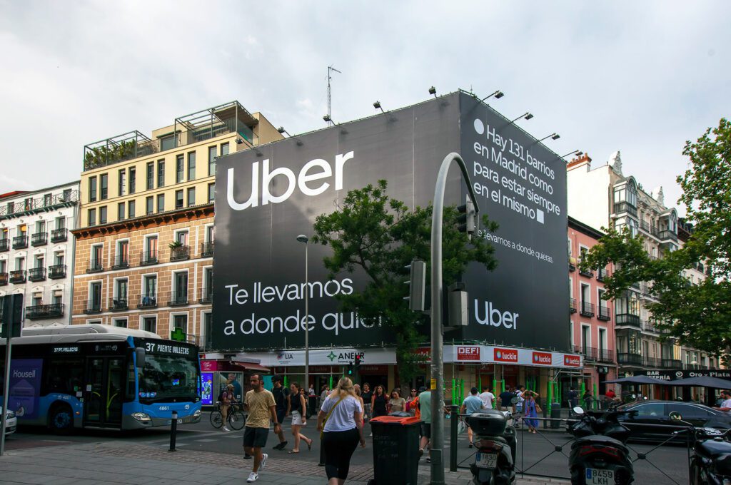 Communication extérieure pour Uber à Madrid en juillet 2022