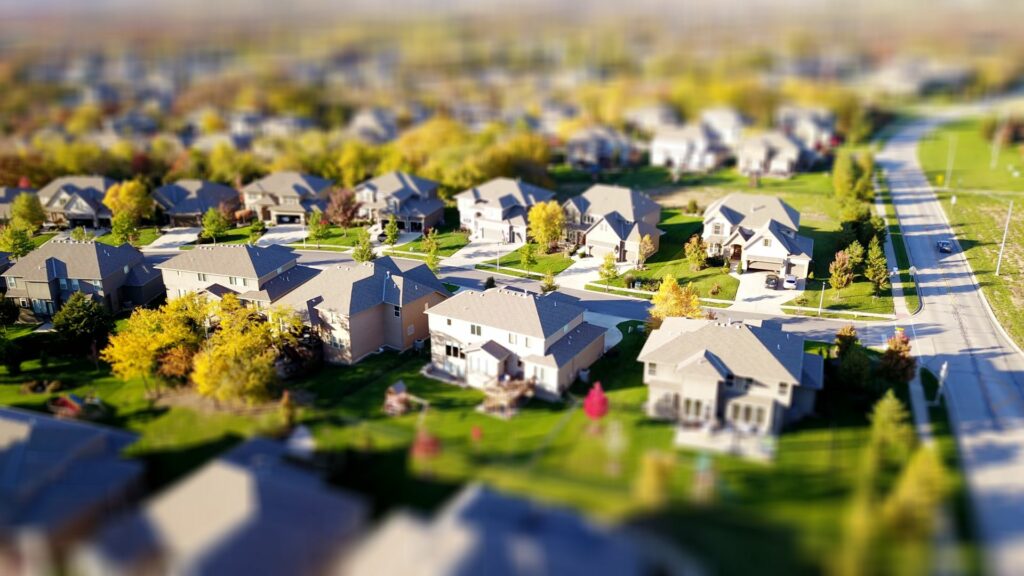 Royalty-free Pexel photo of houses in aerial view