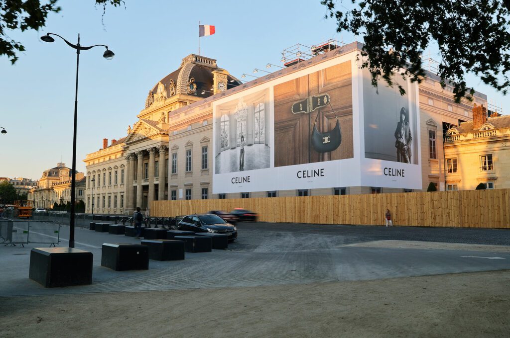 Advertising banner Celine on Ecole Militaire - day view