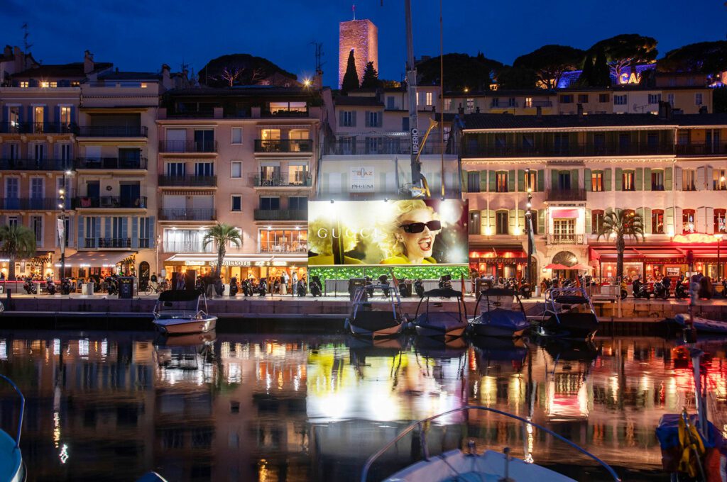 Gucci advertising banner on the Old Harbour of Cannes - May 2023