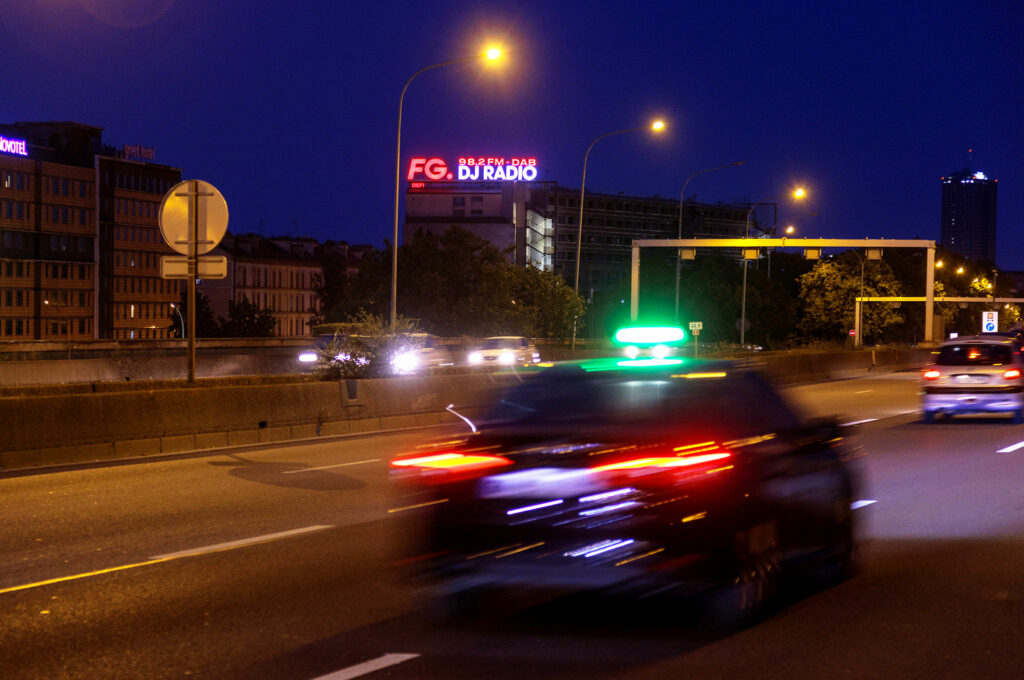 Illuminated advertising for FG brand on Paris Ring Road